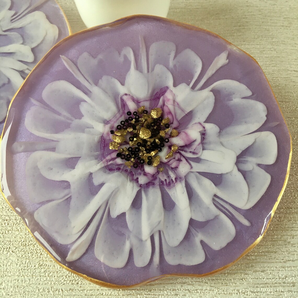 Epoxy Resin Coaster set of 2 Flower Shaped Coasters Home Etsy