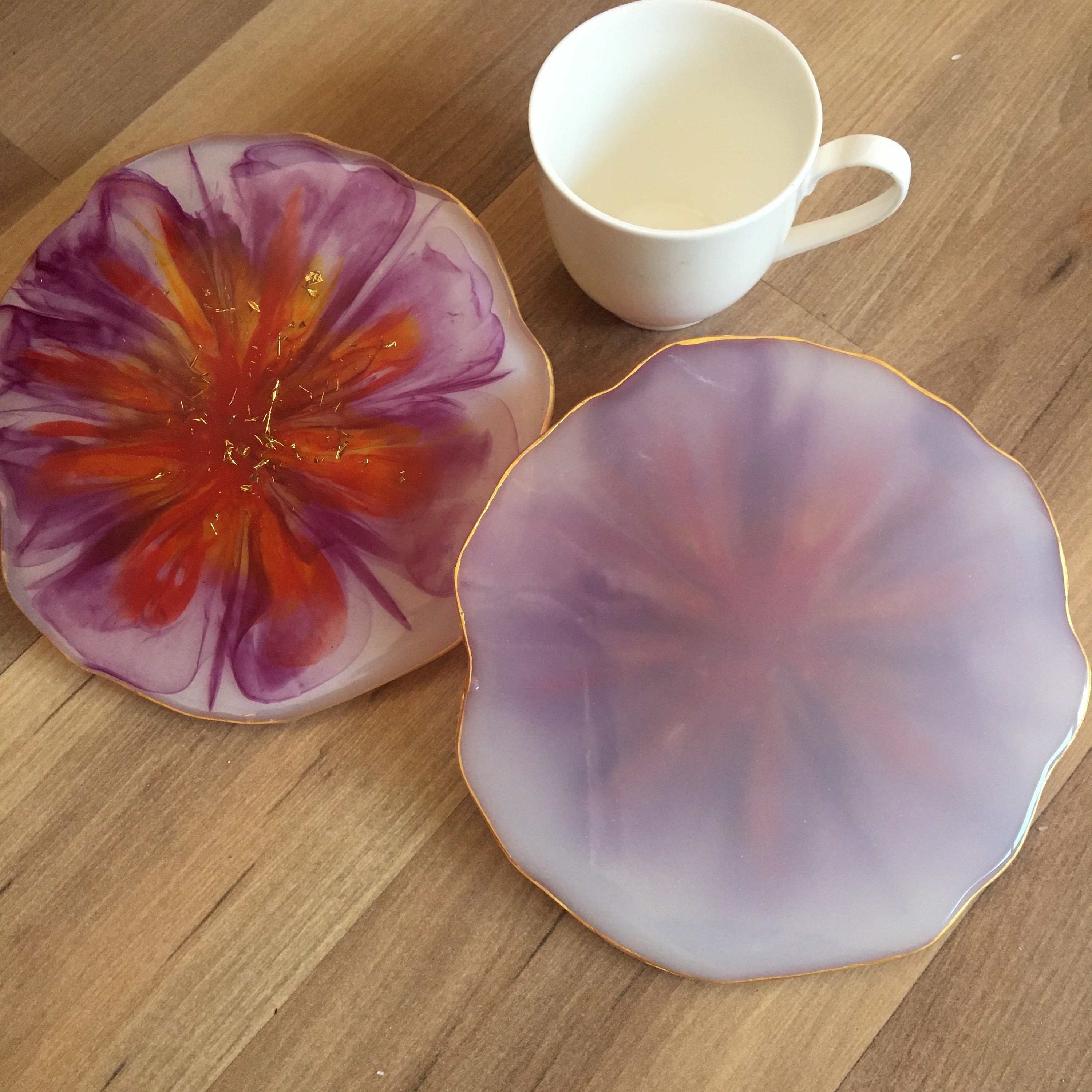 Epoxy Resin Coaster set of 2 Flower Shaped Coasters Home Etsy