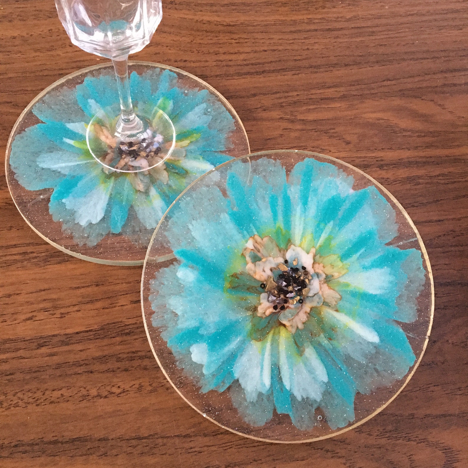 Epoxy Resin coasters set of 2 flowershaped resin coasters Etsy