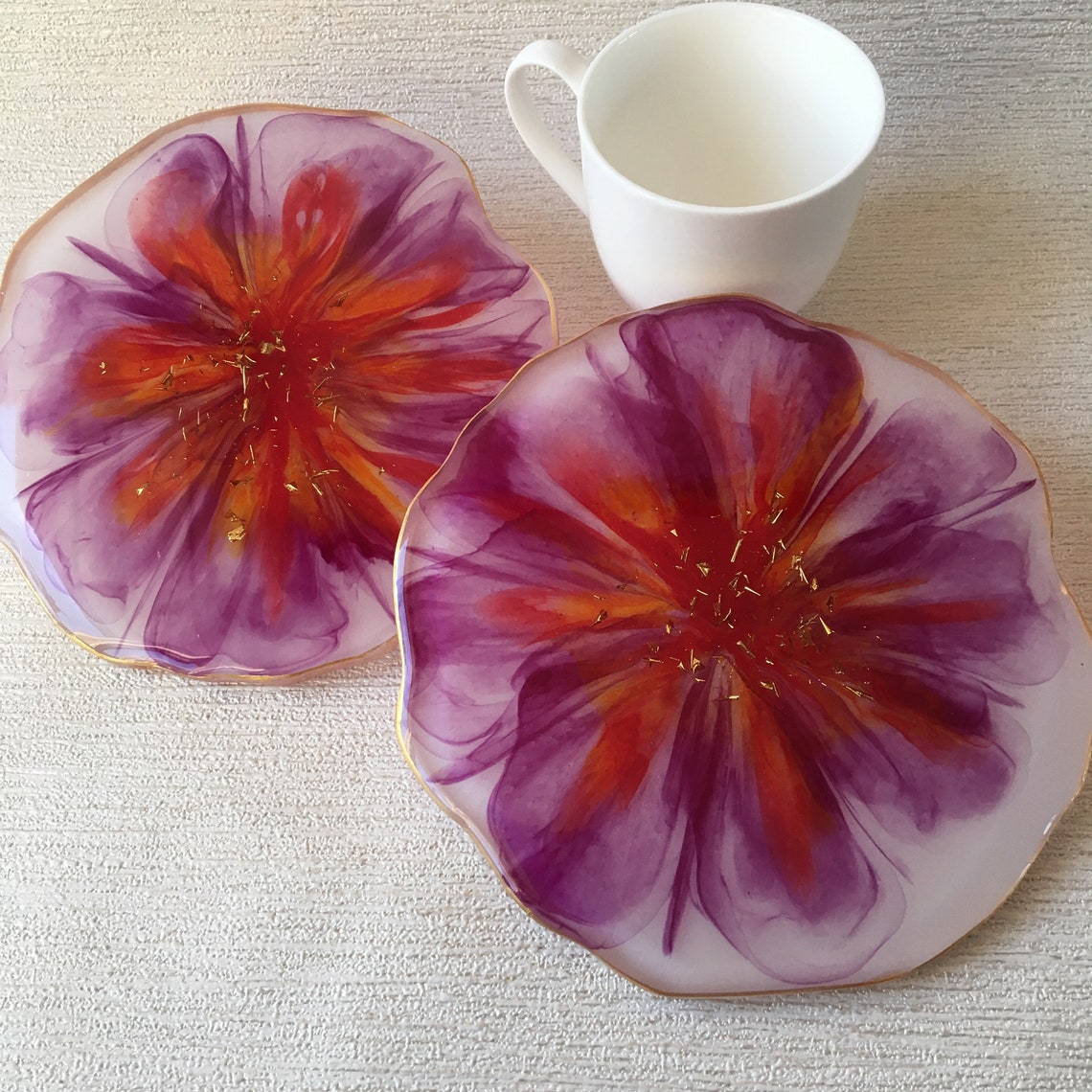 Epoxy Resin Coaster set of 2 Flower Shaped Coasters Home Etsy