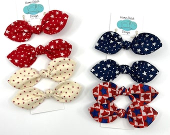 Patriotic hair bows, 4th of July hair accessories for girls, Red White and blue Independence Day bow, Girls Hair ties, Stars print