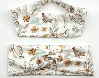 Neutral floral headband, Boho Twist Headband for women, Elastic headband, Button Healthcare Headband, Gift for nurse