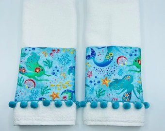 Mermaid hand towels, Mermaid bathroom decor, Ocean themed decor, Bathroom hand towels, Beach house decor, Ocean inspired gift, Birthday gift