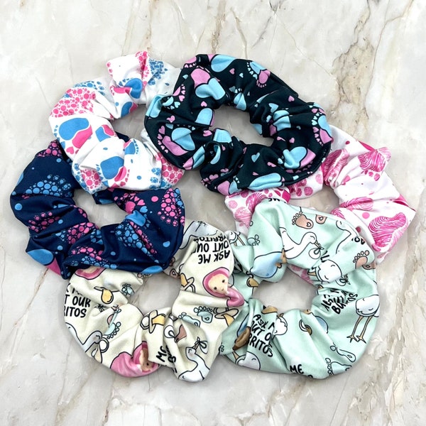 Scrunchies for nurse, NICU nurse scrunchies, Labor and delivery nurse gift, Hair accessories ponytail holder baby feet, Gift for OBGYN nurse