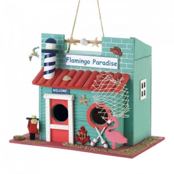 Flamingo Paradise Wood Birdhouse / Birdhouse / Birdhouses / Birds / Feeders / Bird Feeders / Garden / Home and Garden / Crafting / Hobby
