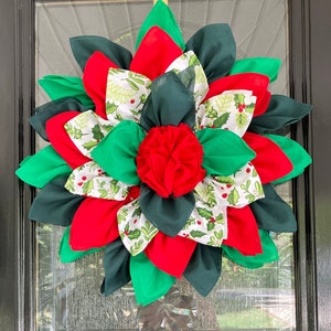 Christmas Wreath, Holiday Wreath, Farmhouse Decor, Sunflower Wreath, Front Porch Decor, Thin Wreath, Bandana Wreath