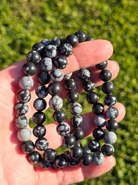 スノーフレークオブシディアンブレスレット - Etsy 日本