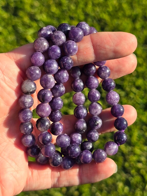 Bracelet En Lépidolite (pierre 8mm) - Noir - Longueur Ajustable Sans Fermoir - Neuf Avec étiquettes