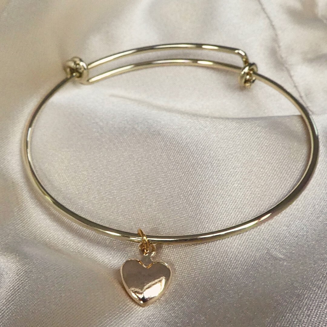 Adjustable Stackable Gold Charm Bangle Bracelet With Heart Etsy UK