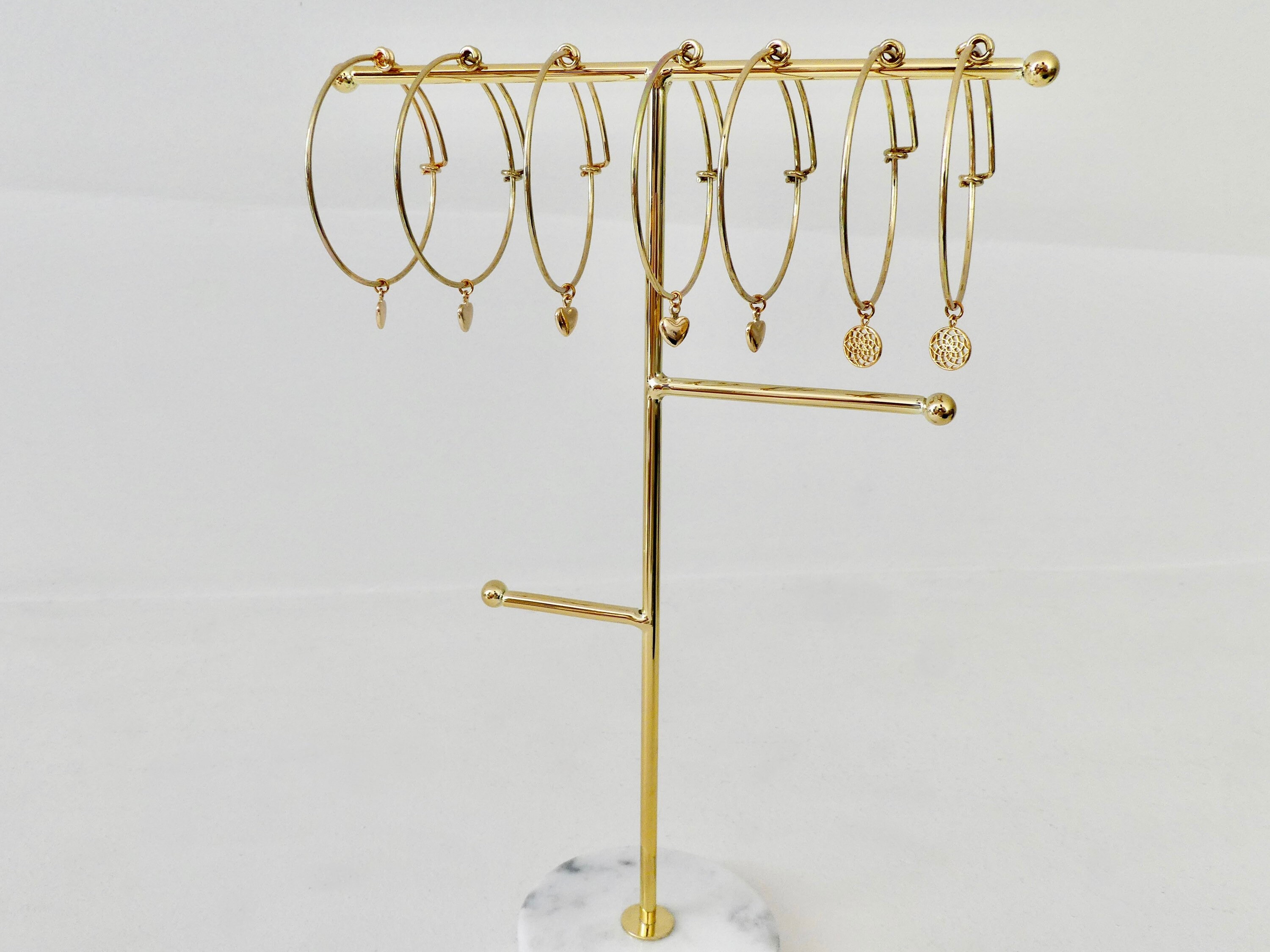 Adjustable Stackable Gold Charm Bangle Bracelet With Heart Etsy UK