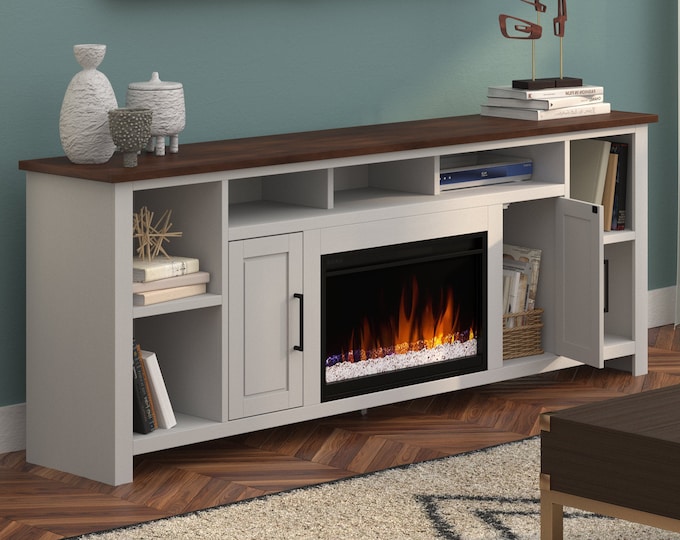 Modern Farmhouse 85 Inch TV Stand With Electric Fireplace Included ...