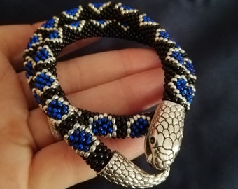 Collana di perline di semi al neon nere, serpente, braccialetto, uroboro, fatto a mano
