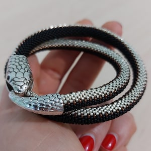 Snake necklace black silver Snake necklace beaded Ouroboros Snake necklace choker Handmade choker  Bracelet snake