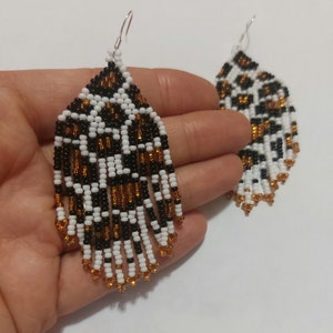 White leopard print earrings  Beaded earrings