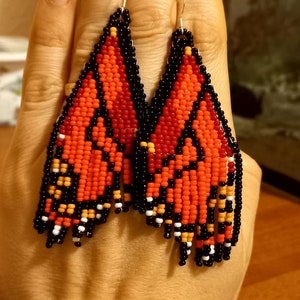 Monarch butterfly winghth earrings Bead fringe earrings handmade Christmas gift