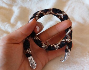 Collana di perline in argento nero Pelle di serpente Collana di pelle di serpente Girocollo serpente Girocollo serpente Girocollo fatto a mano Bracciale serpente