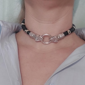Gray silver snake  choker Seed bead bracelet Snake necklace  Grey snake ouroboros Men&#39;s women&#39;s snake wrap bracelet  Snake necklace