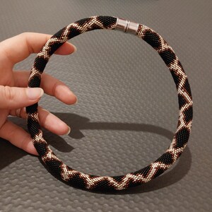 Black silver seed bead necklace Handwoven necklace