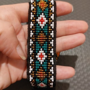 Bead choker marine wide for woomen  Hypoallergenic cotton fabric  Turquoise gold seed bead Choker Loom choker Beadwork necklace.