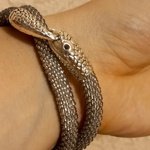 Ouroboros silver snake bracelet for men women Silver snake necklace  Bead crochet handwoven ouroboros Snake choker necklace Unisex jewelry