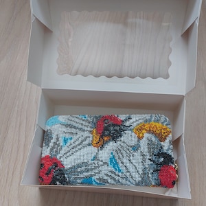 Cartera larga bordada amarilla Cartera de piel con cuentas Mariquita