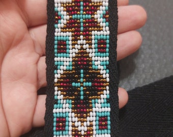 Seed bead turquoise white choker Loom choker Stripe choker necklace Ribbon choker Loom choker