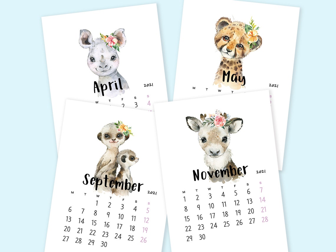 PRINTABLE Calendar 2021 Animal Calendar Printable Kids | Etsy
