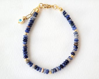 Pulsera de sodalita con cuentas doradas para la curación del chakra de la garganta