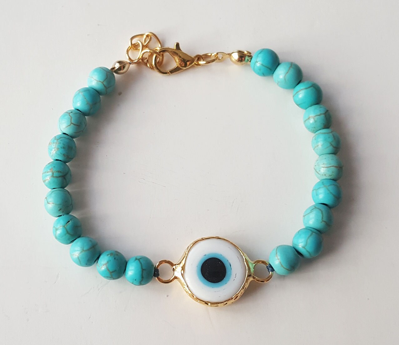 Turquoise bracelet evil eye bracelet gold evil eye | Etsy