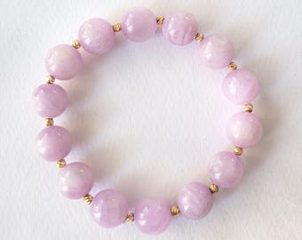 Natural Kunzite Bracelet 11mm, Emotional Healing & Self Love Stone Jewelry