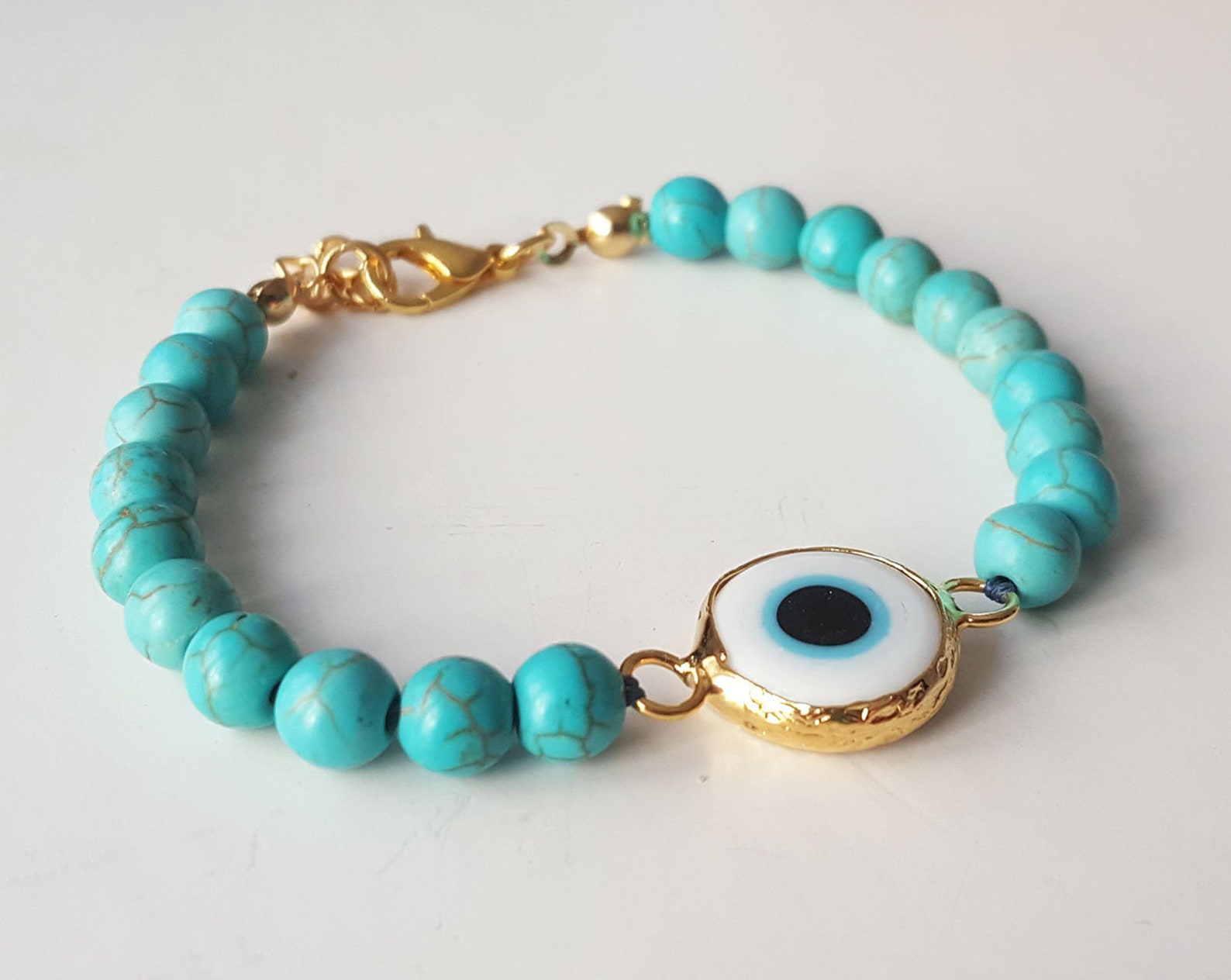 Turquoise bracelet evil eye bracelet gold evil eye | Etsy