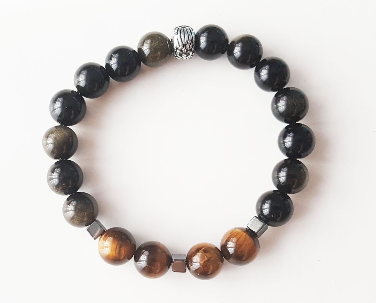 Obsidian bracelet mens tigereye bracelet hematite bracelet | Etsy