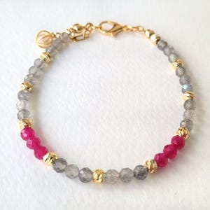 Dainty Ruby Labradorite Bracelet, July Birthstone Bracelet, Stacking Gemstone Bracelet, 18K Gold Plated Jewelry
