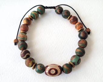 Tibetisches Achat-Armband: Natürlicher Heilstein, verstellbares Makramee