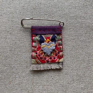 Sacred Heart Fabric Brooch | Hand Embroidered Beaded Textile Brooch | Handmade Brooch Badge