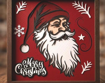 3D Santa Shadow Box SVG,paper cut file,template,cricut projects svg,silhouette,layered paper cut,laser cut file,digital,layered svg file