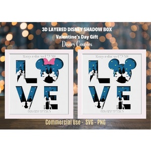 Disneyland 3d capas svg, 3d capas svg, plantilla de caja de sombras del día de San Valentín svg, caja de sombras svg, para cricut, plantilla digital, archivo svg en capas