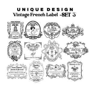 UNIKAT, Vintage französisches Etikett, Möbeltransfer, Vintage Etikett, digitaler Stempel, PSD Pinsel, Typografie, Schablone, Sublimationsdruck, Antik, Decoupage