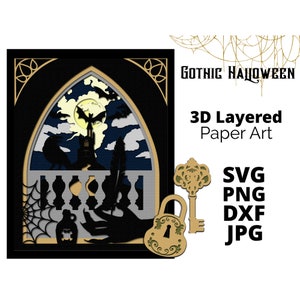 Halloween shadow box template,3d layered paper cut, 3d layered svg,paper cut template,halloween cut file,gothic svg,printable svg,dxf,png