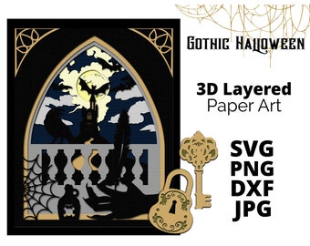Halloween shadow box template,3d layered paper cut, 3d layered svg,paper cut template,halloween cut file,gothic svg,printable svg,dxf,png
