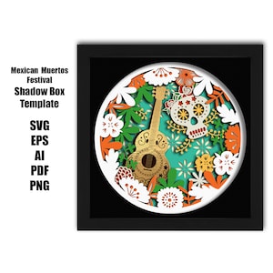 Mexicaanse Muertos 3d gelaagde SVG, Mexicaanse papierkunst, papier gesneden SVG, papier ambachtelijke, schaduw vak sjabloon, digitaal bestand, papier gesneden kunst, Mexicaanse folk SVG