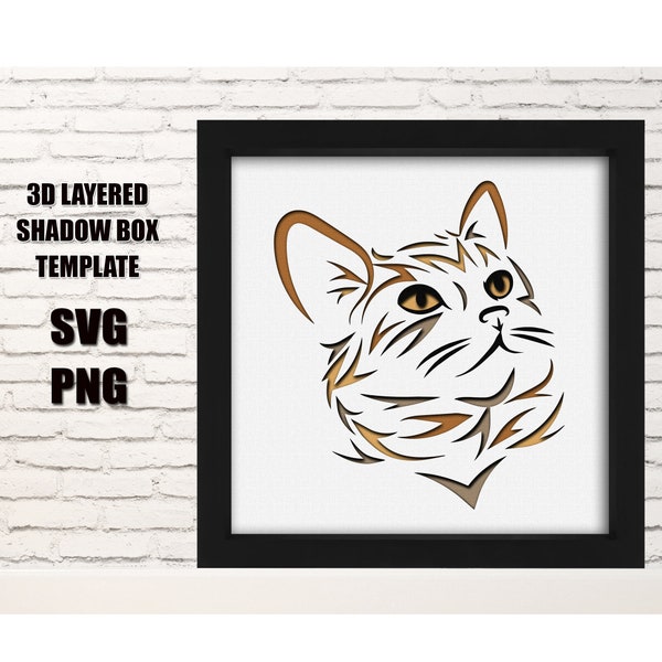 Cat 3d layered svg,cat paper art,cat paper cut,svg,cat craft,stylized cat svg,cat shadow box,digital file,cricut file,template,cat paper art