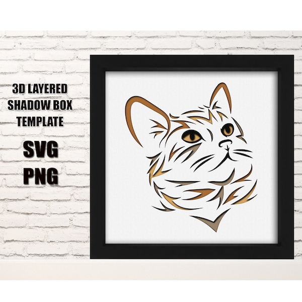 Cat 3d layered svg,cat paper art,cat paper cut,svg,cat craft,stylized cat svg,cat shadow box,digital file,cricut file,template,cat paper art