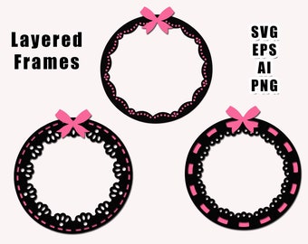 Scallop frame svg,scallop edge svg,scallop border ,layered frame svg,layered border ,lace frame,frame design,unique,laser cut,paper cut,file