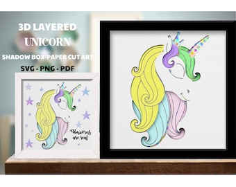 3d Unicorn ,shadow box ,layered  svg,unicorn layered svg,3d svg,shadow box svg,cricut project for kids,digital,multilayer svg project,file