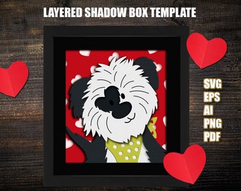 Cachorro 3d capas svg, arte de papel de cachorro, corte de papel de perro, svg, artesanía de cachorro, lindo perro svg, caja de sombras de perro, archivo digital, archivo cricut, plantilla imprimible
