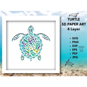Schildkröte 3d überlagert svg, Schildkröte Papierkunst, Schildkröte Scherenschnitt, svg, Schildkröte Handwerk, stilisierte Schildkröte svg, Schildkröte Schattenbox, digitale Datei, Cricut Datei