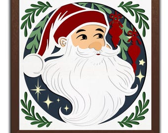 3D Santa Shadow Box SVG,paper cut file,template,cricut projects svg,silhouette,layered paper cut,laser cut file,digital,printable,christmas