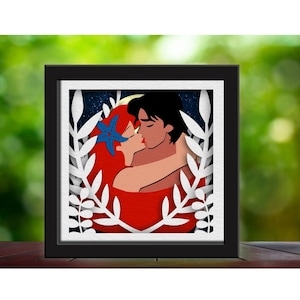 Valentinstag Schatten Box Vorlage svg, Disneyland 3d überlagerte svg, kleine Meerjungfrau svg, Ariel svg, für Cricut, digitale Vorlage, überlagerte svg-Datei