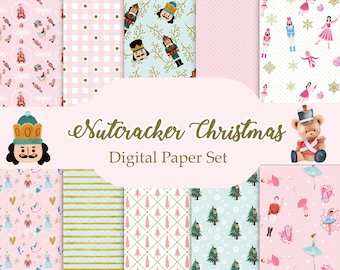 Nutcracker digital papers ,Vintage Christmas Digital Papers ,Shabby Chic Christmas Papers ,Christmas Junk Journal ,printable christmas paper